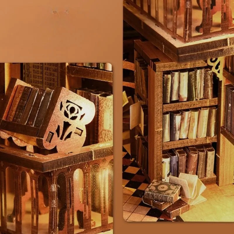 Book Nook - Abbey Library, un kit créatif pour construire un diorama miniature. Parfait pour décorer une bibliothèque ou comme cadeau original pour un amoureux des livres. Par Nookette.