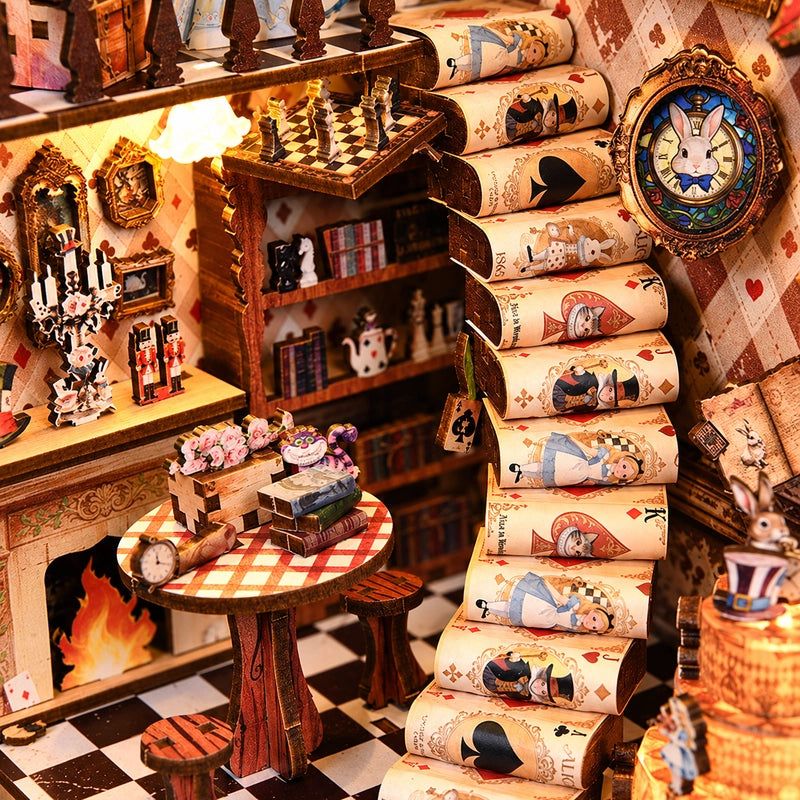 L’escalier de pages auprès de la table à thé