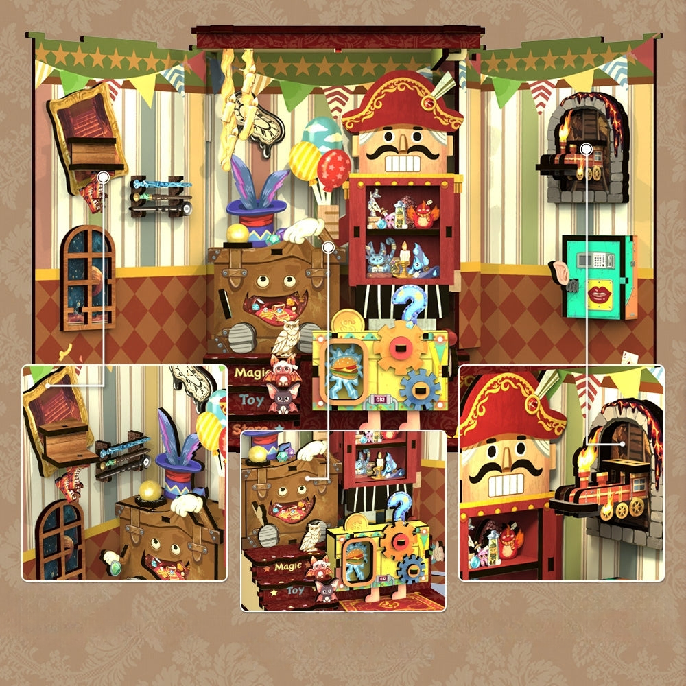 Book Nook - Amazing Toys Store, un kit créatif pour construire un diorama miniature. Parfait pour décorer une bibliothèque ou comme cadeau original pour un amoureux des livres. Par Nookette.