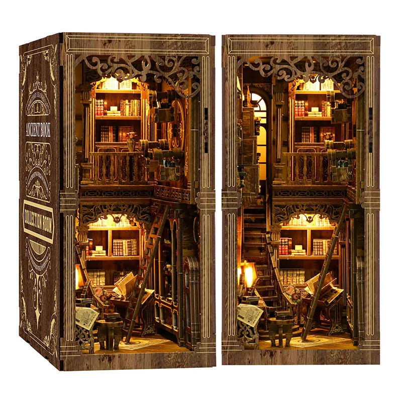 Book Nook - Ancient Book Room, un kit créatif pour construire un diorama miniature. Parfait pour décorer une bibliothèque ou comme cadeau original pour un amoureux des livres. Par Nookette.