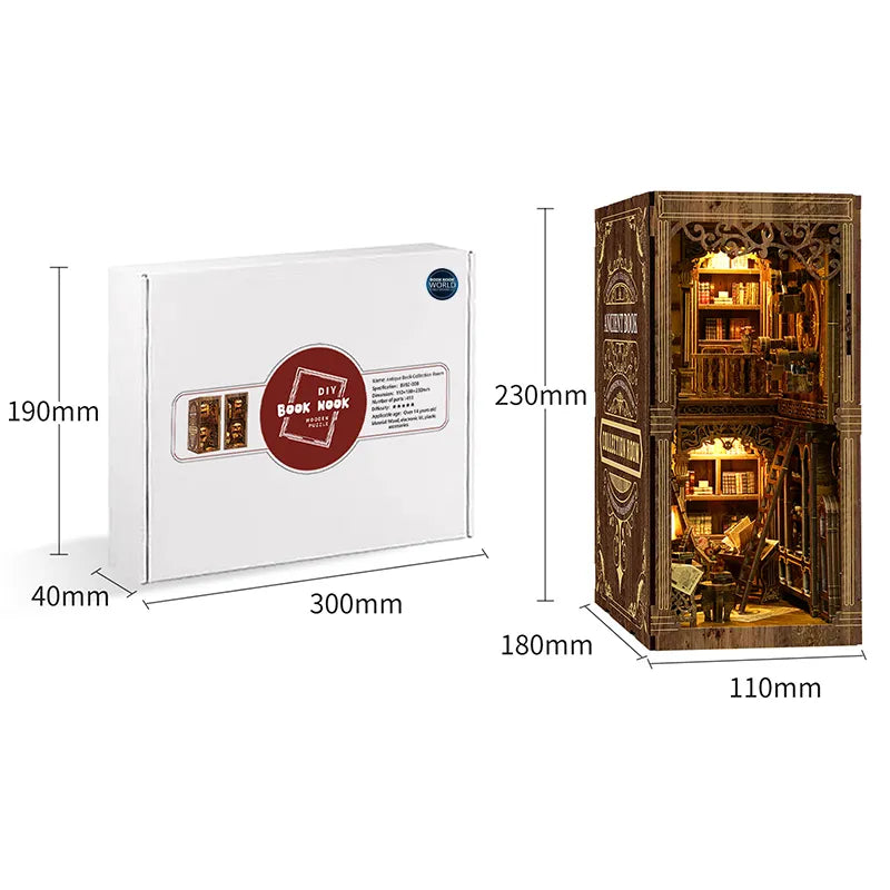 Book Nook - Ancient Book Room, un kit créatif pour construire un diorama miniature. Parfait pour décorer une bibliothèque ou comme cadeau original pour un amoureux des livres. Par Nookette.