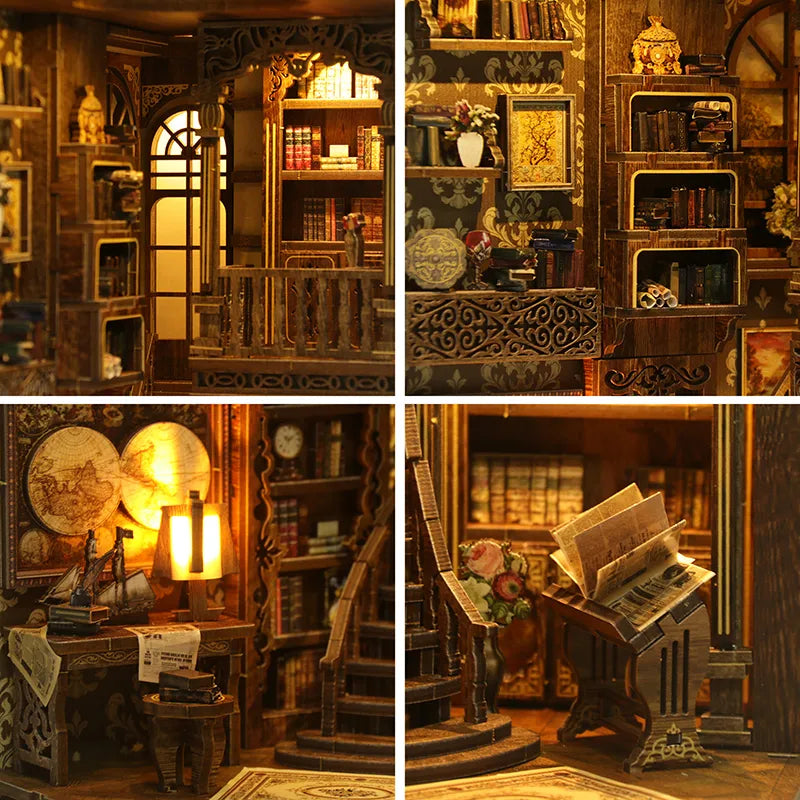 Book Nook - Ancient Book Room, un kit créatif pour construire un diorama miniature. Parfait pour décorer une bibliothèque ou comme cadeau original pour un amoureux des livres. Par Nookette.