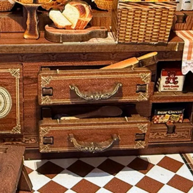 Book Nook - Bear Bakery, un kit créatif pour construire un diorama miniature. Parfait pour décorer une bibliothèque ou comme cadeau original pour un amoureux des livres. Par Nookette.