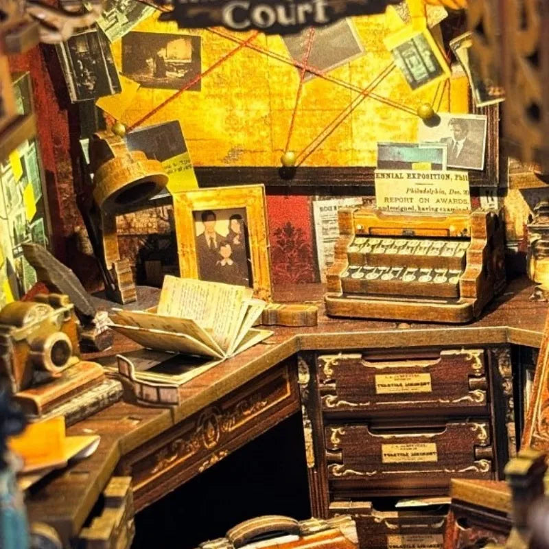 Book Nook - Bell's Mystery, un kit créatif pour construire un diorama miniature. Parfait pour décorer une bibliothèque ou comme cadeau original pour un amoureux des livres. Par Nookette.