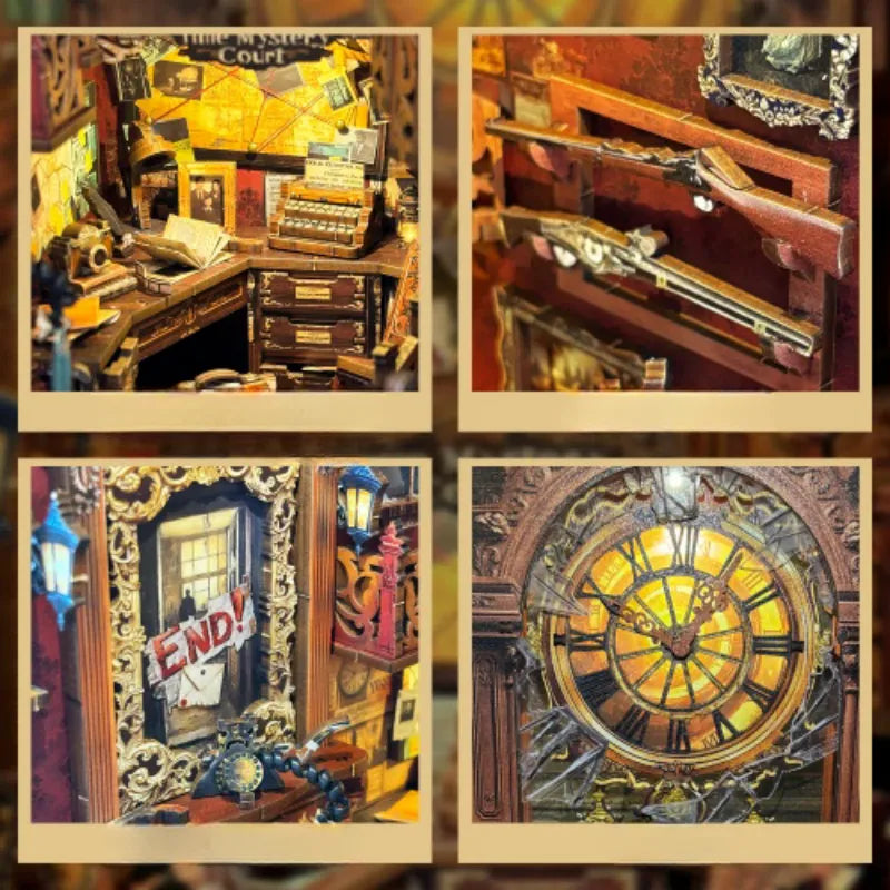 Book Nook - Bell's Mystery, un kit créatif pour construire un diorama miniature. Parfait pour décorer une bibliothèque ou comme cadeau original pour un amoureux des livres. Par Nookette.