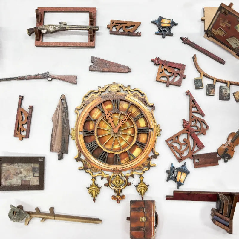 Book Nook - Bell's Mystery, un kit créatif pour construire un diorama miniature. Parfait pour décorer une bibliothèque ou comme cadeau original pour un amoureux des livres. Par Nookette.