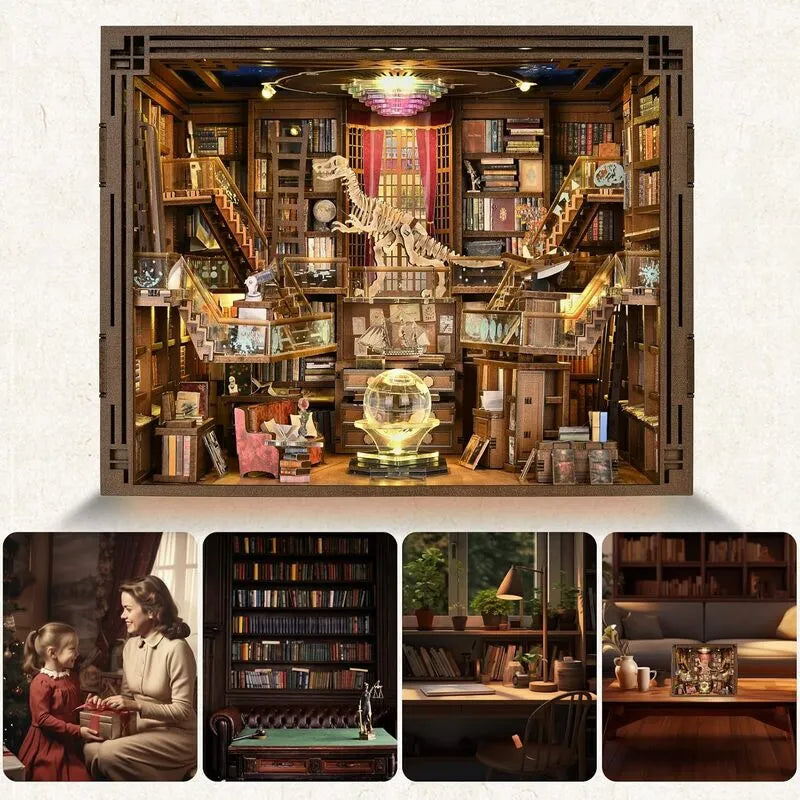 Book Nook - Beyond Library Max, un kit créatif pour construire un diorama miniature. Parfait pour décorer une bibliothèque ou comme cadeau original pour un amoureux des livres. Par Nookette.