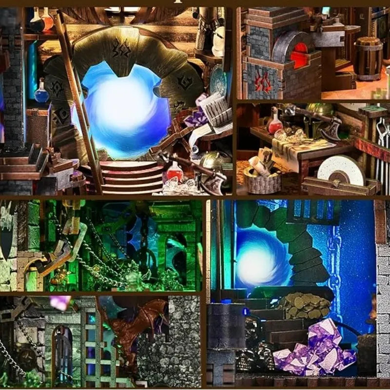 Book Nook - Blade and Magic, un kit créatif pour construire un diorama miniature. Parfait pour décorer une bibliothèque ou comme cadeau original pour un amoureux des livres. Par Nookette.