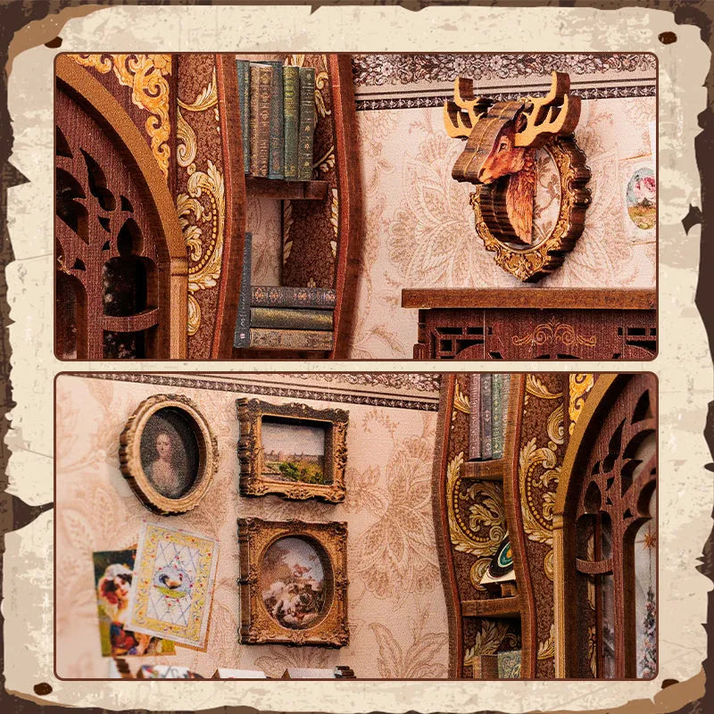 Book Nook - Bookshop Memories, un kit créatif pour construire un diorama miniature. Parfait pour décorer une bibliothèque ou comme cadeau original pour un amoureux des livres. Par Nookette.