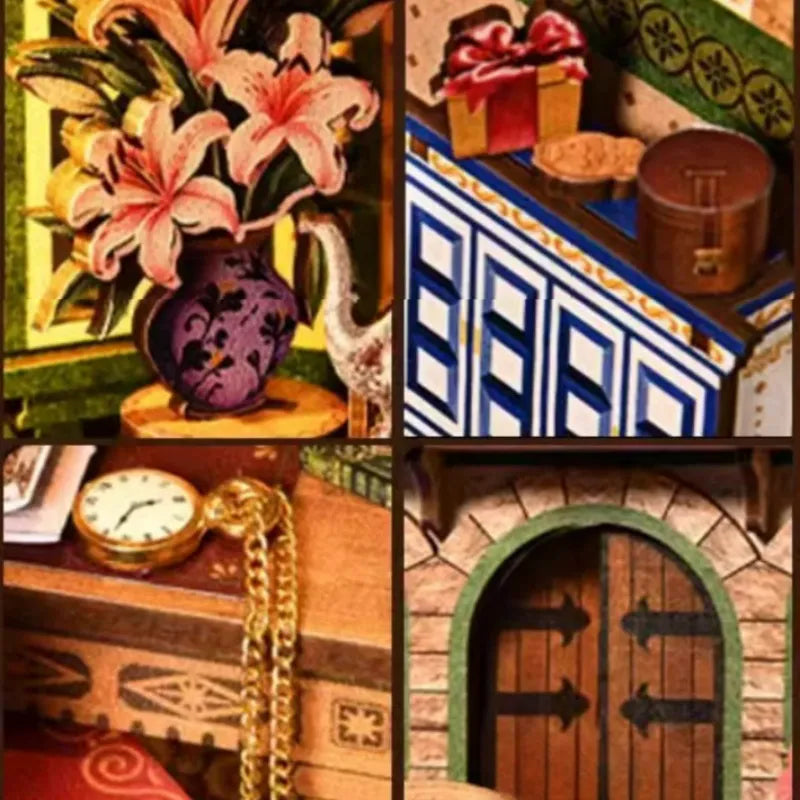 Book Nook - Cat Affairs Bureau, un kit créatif pour construire un diorama miniature. Parfait pour décorer une bibliothèque ou comme cadeau original pour un amoureux des livres. Par Nookette.