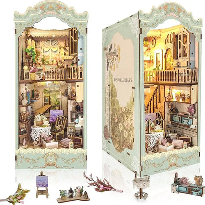 Book Nook - Countryside Diary, un kit créatif pour construire un diorama miniature. Parfait pour décorer une bibliothèque ou comme cadeau original pour un amoureux des livres. Par Nookette.