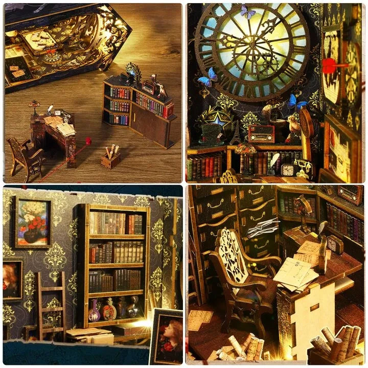 Book Nook - Detective Agency, un kit créatif pour construire un diorama miniature. Parfait pour décorer une bibliothèque ou comme cadeau original pour un amoureux des livres. Par Nookette.
