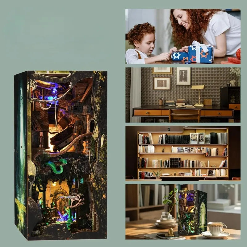 Book Nook - Down The Rabbit-Hole Alice in Wonderland, un kit créatif pour construire un diorama miniature. Parfait pour décorer une bibliothèque ou comme cadeau original pour un amoureux des livres. Par Nookette.