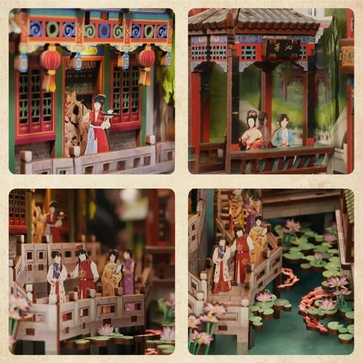 Booknook - Dream of Red Mansions, un kit créatif pour construire un diorama miniature. Parfait pour décorer une bibliothèque ou comme cadeau original pour un amoureux des livres. Par Nookette.