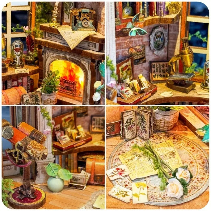 Book Nook - Dreamland Floral Studio, un kit créatif pour construire un diorama miniature. Parfait pour décorer une bibliothèque ou comme cadeau original pour un amoureux des livres. Par Nookette.