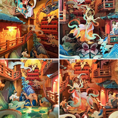 Booknook - Dunhuang Dance, un kit créatif pour construire un diorama miniature. Parfait pour décorer une bibliothèque ou comme cadeau original pour un amoureux des livres. Par Nookette.