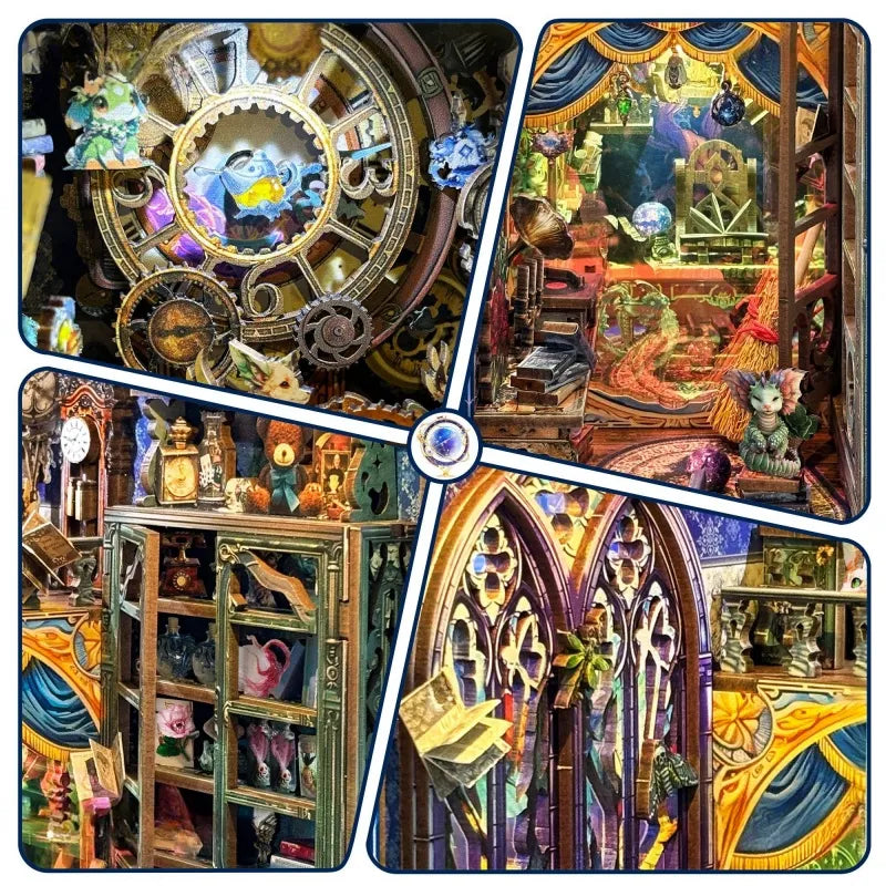 Book Nook - Fantasy Store, un kit créatif pour construire un diorama miniature. Parfait pour décorer une bibliothèque ou comme cadeau original pour un amoureux des livres. Par Nookette.