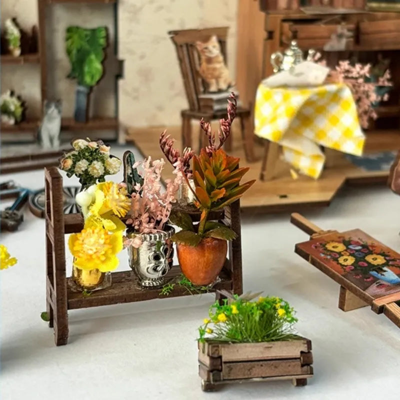 Book Nook - Florist's On Spring Island, un kit créatif pour construire un diorama miniature. Parfait pour décorer une bibliothèque ou comme cadeau original pour un amoureux des livres. Par Nookette.