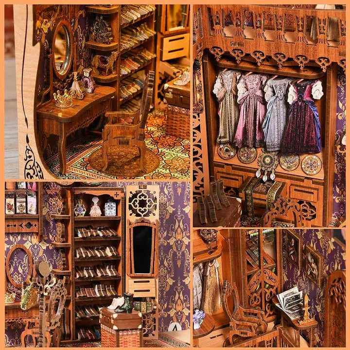 Book Nook - Gorgeous Wardrobe of Duchess, un kit créatif pour construire un diorama miniature. Parfait pour décorer une bibliothèque ou comme cadeau original pour un amoureux des livres. Par Nookette.