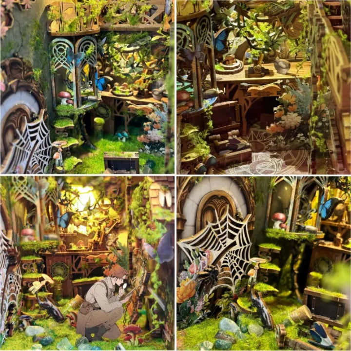 Book Nook - Insect Story, un kit créatif pour construire un diorama miniature. Parfait pour décorer une bibliothèque ou comme cadeau original pour un amoureux des livres. Par Nookette.