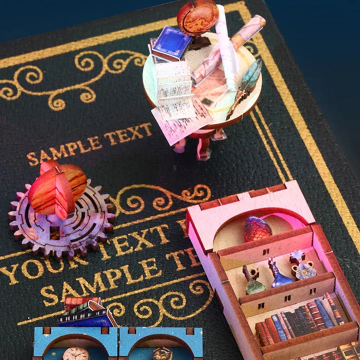 Book Nook - Interstellar Exploration, un kit créatif pour construire un diorama miniature. Parfait pour décorer une bibliothèque ou comme cadeau original pour un amoureux des livres. Par Nookette.