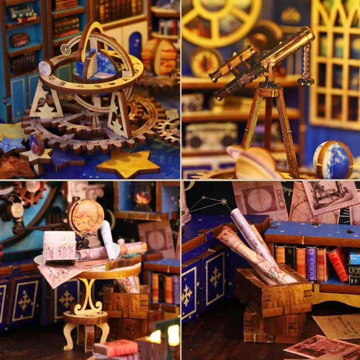 Book Nook - Interstellar Exploration, un kit créatif pour construire un diorama miniature. Parfait pour décorer une bibliothèque ou comme cadeau original pour un amoureux des livres. Par Nookette.
