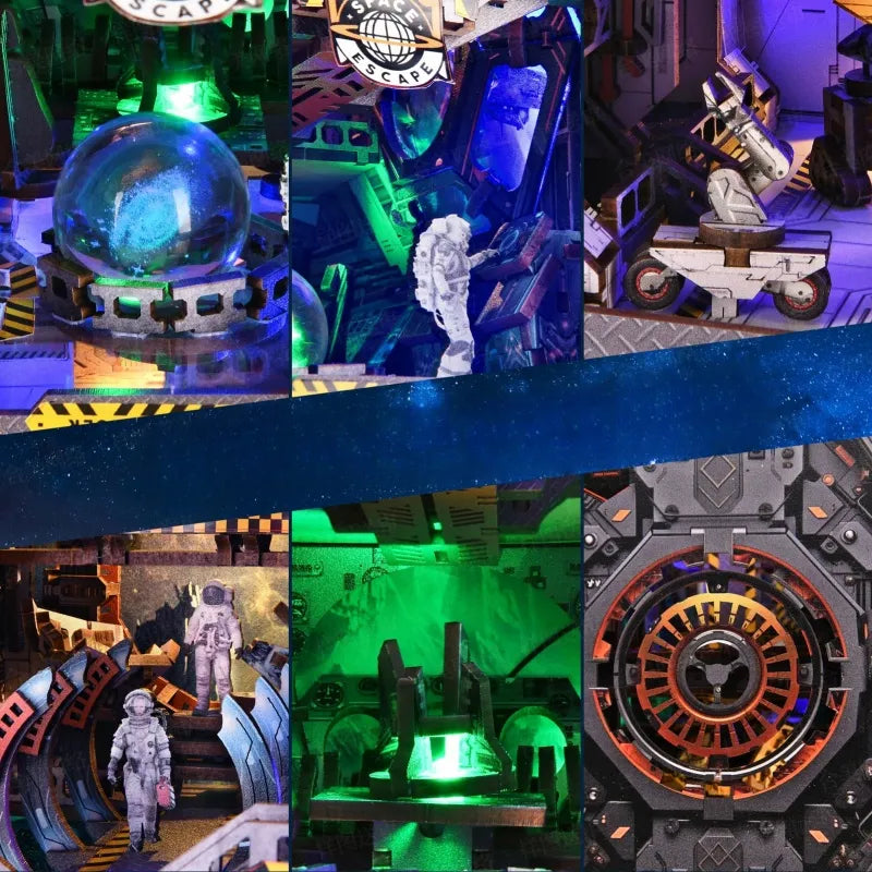 Book Nook - Interstellar Home, un kit créatif pour construire un diorama miniature. Parfait pour décorer une bibliothèque ou comme cadeau original pour un amoureux des livres. Par Nookette.