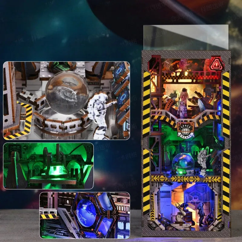 Book Nook - Interstellar Home, un kit créatif pour construire un diorama miniature. Parfait pour décorer une bibliothèque ou comme cadeau original pour un amoureux des livres. Par Nookette.