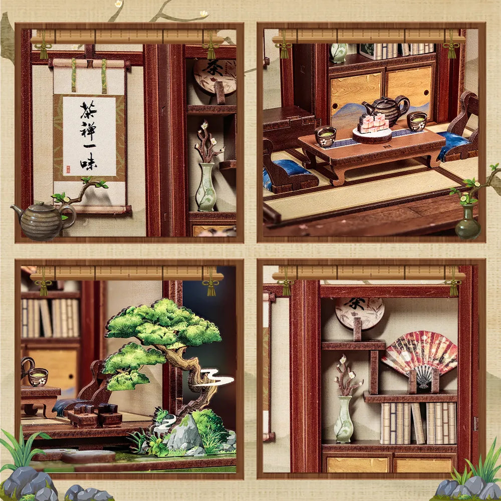 Book Nook Japan- Kirishima Cha-an, un kit créatif pour construire un diorama miniature. Parfait pour décorer une bibliothèque ou comme cadeau original pour un amoureux des livres. Par Nookette.