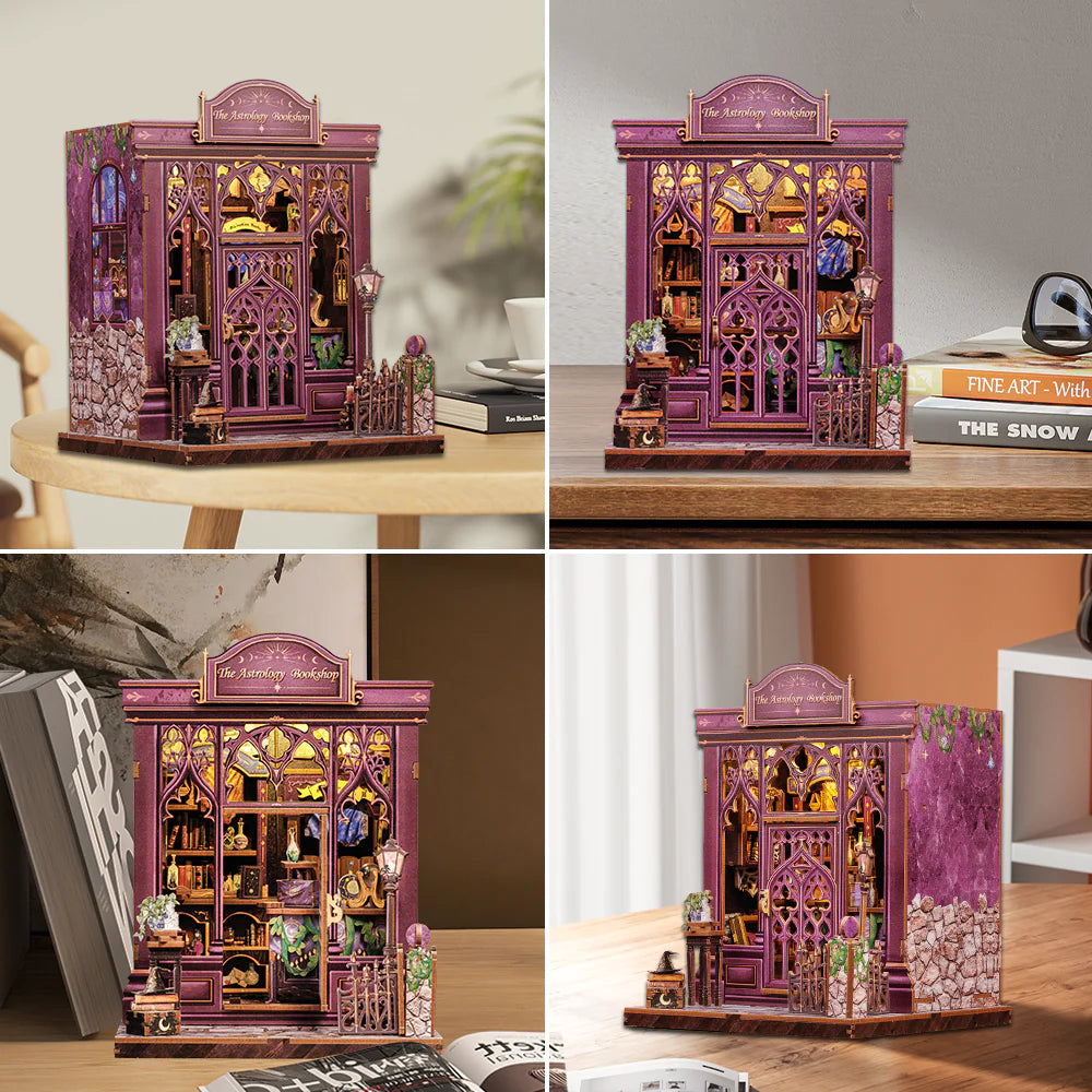 Book Nook - The Astrology Bookshop, un kit créatif pour construire un diorama miniature. Parfait pour décorer une bibliothèque ou comme cadeau original pour un amoureux des livres. Par Nookette.