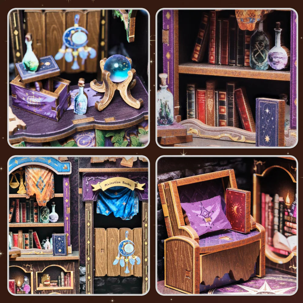 Book Nook - The Astrology Bookshop, un kit créatif pour construire un diorama miniature. Parfait pour décorer une bibliothèque ou comme cadeau original pour un amoureux des livres. Par Nookette.