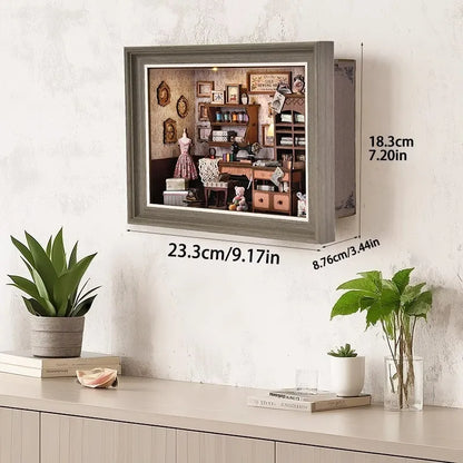 Book Nook Kit - Lily Sewing Shop avec dimensions détaillées