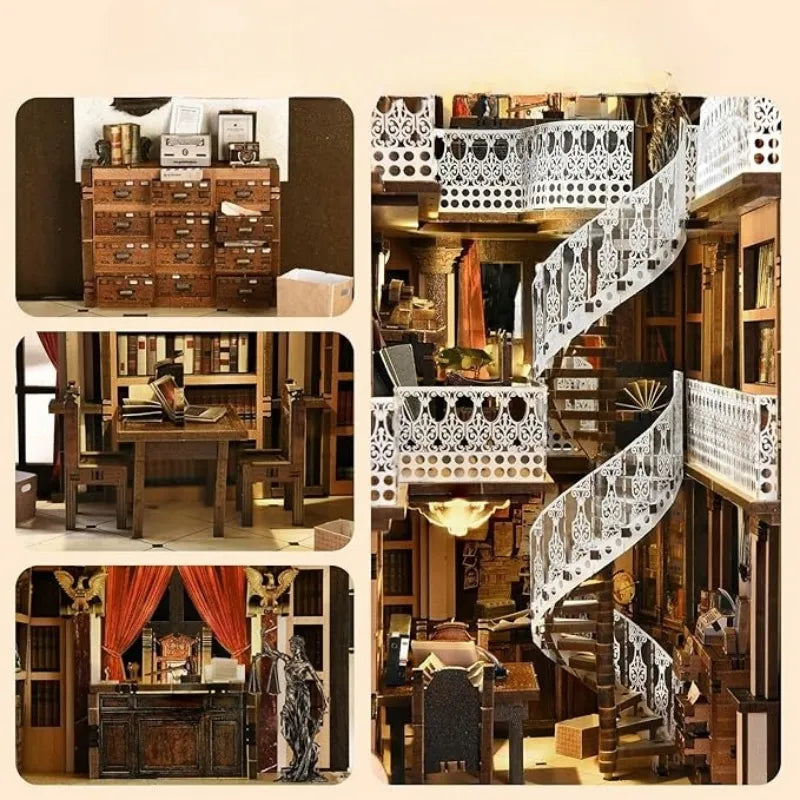 Book Nook - Law Library, un kit créatif pour construire un diorama miniature. Parfait pour décorer une bibliothèque ou comme cadeau original pour un amoureux des livres. Par Nookette.