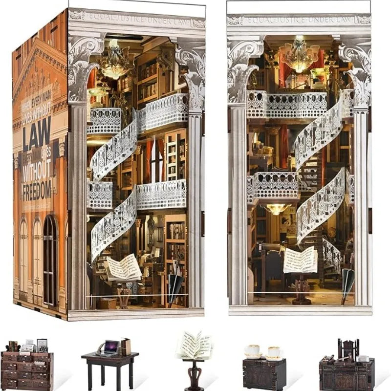 Book Nook - Law Library, un kit créatif pour construire un diorama miniature. Parfait pour décorer une bibliothèque ou comme cadeau original pour un amoureux des livres. Par Nookette.