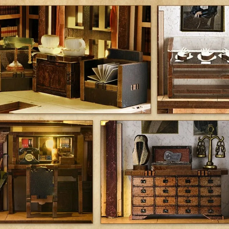 Book Nook - Law Library, un kit créatif pour construire un diorama miniature. Parfait pour décorer une bibliothèque ou comme cadeau original pour un amoureux des livres. Par Nookette.