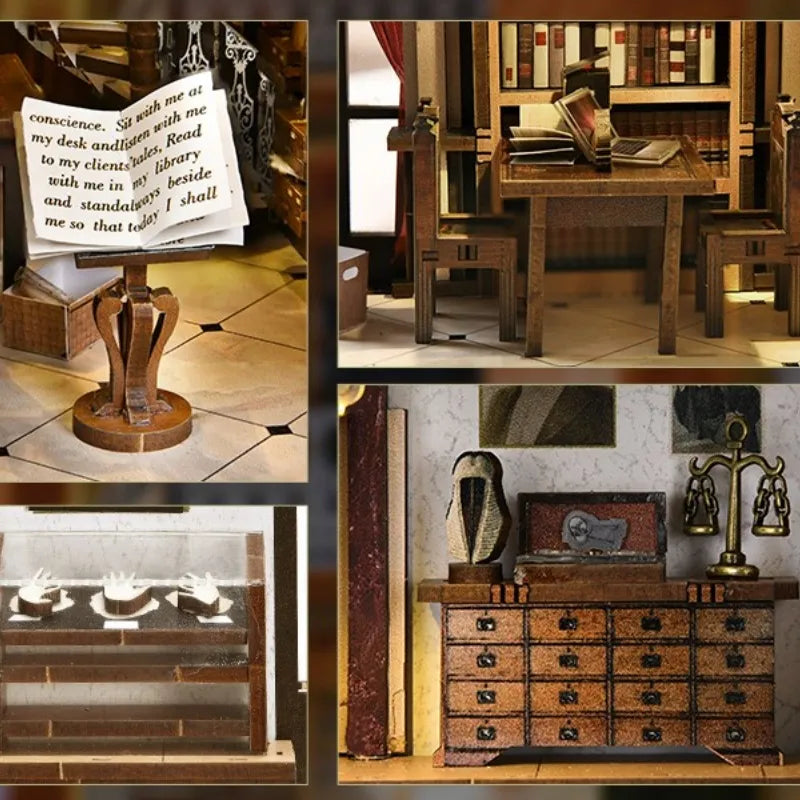 Book Nook - Law Library, un kit créatif pour construire un diorama miniature. Parfait pour décorer une bibliothèque ou comme cadeau original pour un amoureux des livres. Par Nookette.