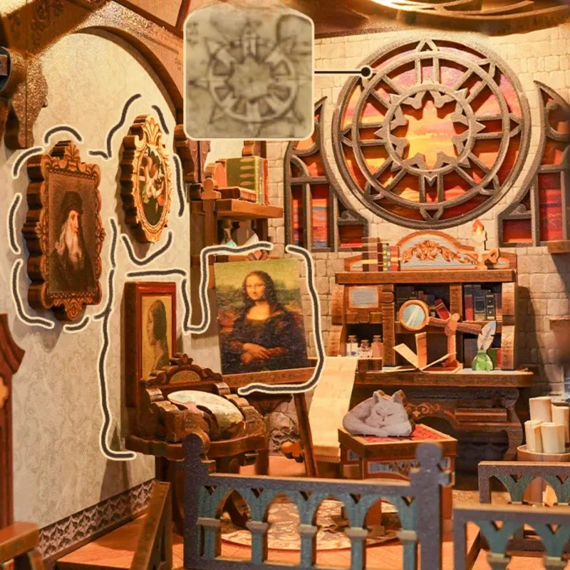 Book Nook - Leonardo Da Vinci, un kit créatif pour construire un diorama miniature. Parfait pour décorer une bibliothèque ou comme cadeau original pour un amoureux des livres. Par Nookette.