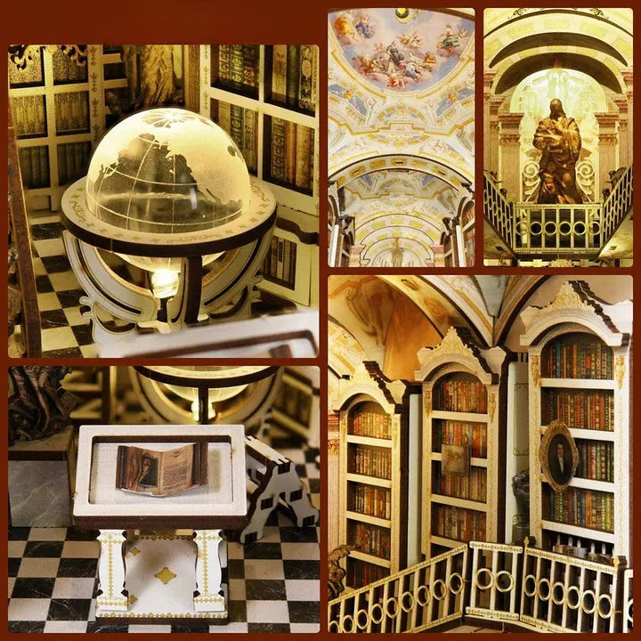 Book Nook - Library of Gods, un kit créatif pour construire un diorama miniature. Parfait pour décorer une bibliothèque ou comme cadeau original pour un amoureux des livres. Par Nookette.