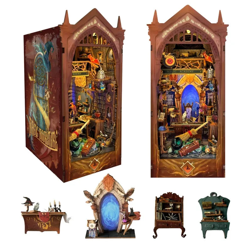 Book Nook - Magic Academy, un kit créatif pour construire un diorama miniature. Parfait pour décorer une bibliothèque ou comme cadeau original pour un amoureux des livres. Par Nookette.