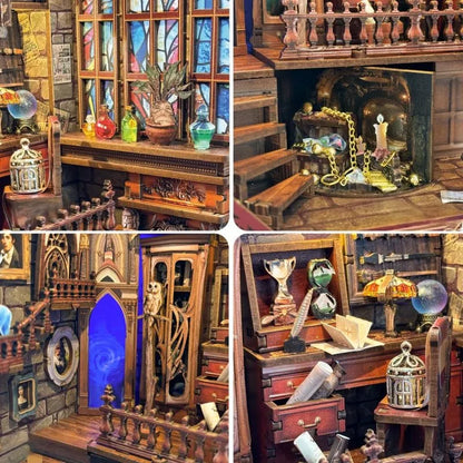 Book Nook - Magic Studio, un kit créatif pour construire un diorama miniature. Parfait pour décorer une bibliothèque ou comme cadeau original pour un amoureux des livres. Par Nookette.