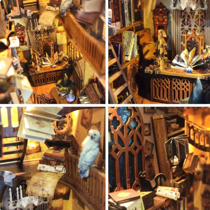 Book Nook - Magic World, un kit créatif pour construire un diorama miniature. Parfait pour décorer une bibliothèque ou comme cadeau original pour un amoureux des livres. Par Nookette.