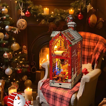 Book Nook - Merry Christmas, un kit créatif pour construire un diorama miniature. Parfait pour décorer une bibliothèque ou comme cadeau original pour un amoureux des livres. Par Nookette.