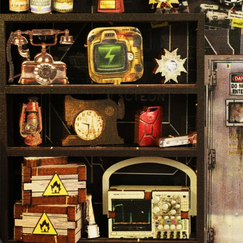 Book Nook - Military Base, un kit créatif pour construire un diorama miniature. Parfait pour décorer une bibliothèque ou comme cadeau original pour un amoureux des livres. Par Nookette.