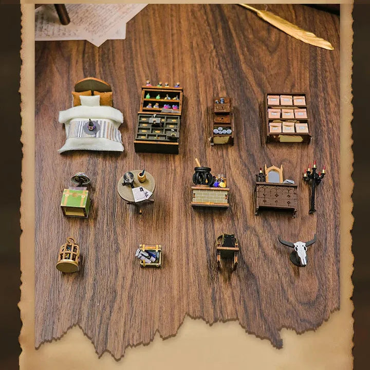 Booknook - Mira's Magic House, un kit créatif pour construire un diorama miniature. Parfait pour décorer une bibliothèque ou comme cadeau original pour un amoureux des livres. Par Nookette.