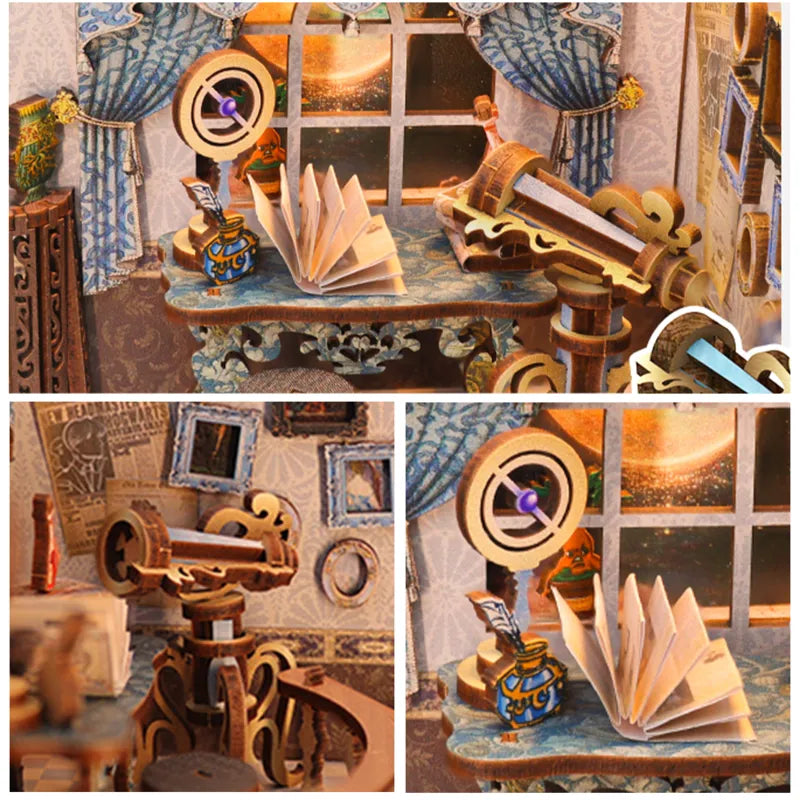 Book Nook | Nebula Common Room, un kit créatif pour construire un diorama miniature. Parfait pour décorer une bibliothèque ou comme cadeau original pour un amoureux des livres. Par Nookette.