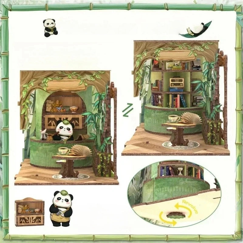 Book Nook - Panda Bookshop, un kit créatif pour construire un diorama miniature. Parfait pour décorer une bibliothèque ou comme cadeau original pour un amoureux des livres. Par Nookette.