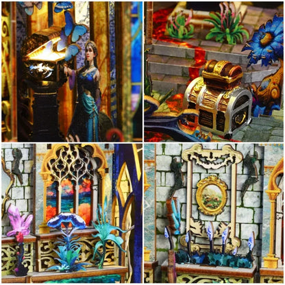 Book Nook - Pandora's Box, un kit créatif pour construire un diorama miniature. Parfait pour décorer une bibliothèque ou comme cadeau original pour un amoureux des livres. Par Nookette.