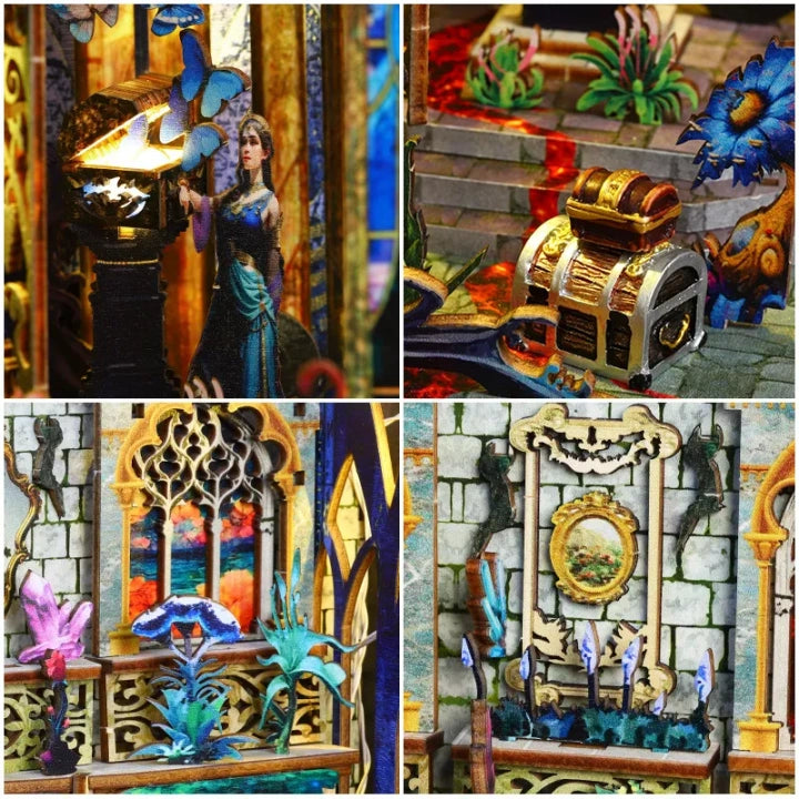 Book Nook - Pandora's Box, un kit créatif pour construire un diorama miniature. Parfait pour décorer une bibliothèque ou comme cadeau original pour un amoureux des livres. Par Nookette.