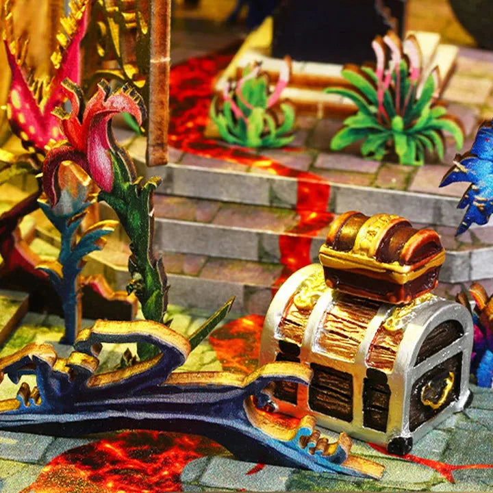 Book Nook - Pandora's Box, un kit créatif pour construire un diorama miniature. Parfait pour décorer une bibliothèque ou comme cadeau original pour un amoureux des livres. Par Nookette.