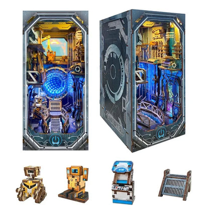 Book Nook - Planetary Era, un kit créatif pour construire un diorama miniature. Parfait pour décorer une bibliothèque ou comme cadeau original pour un amoureux des livres. Par Nookette.